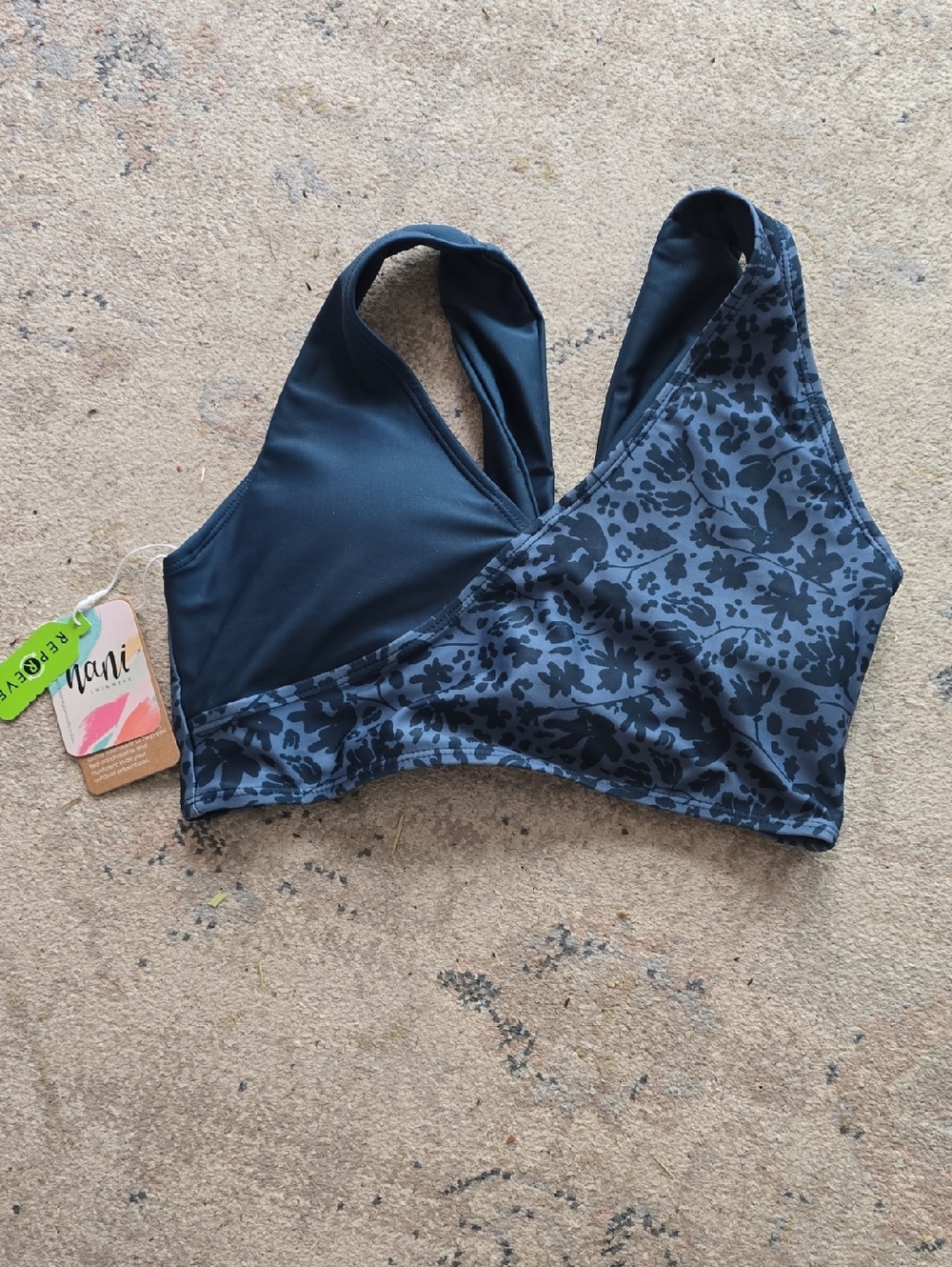 Nani Blue Floral-Print Bikini Top Small Nwt